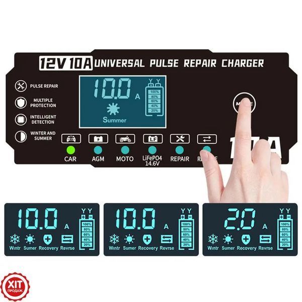 Зарядний пристрій для акумуляторів 12V, 10A / Зарядка для акумулятора / Імпульсне зарядне для АКБ 0234577644 фото