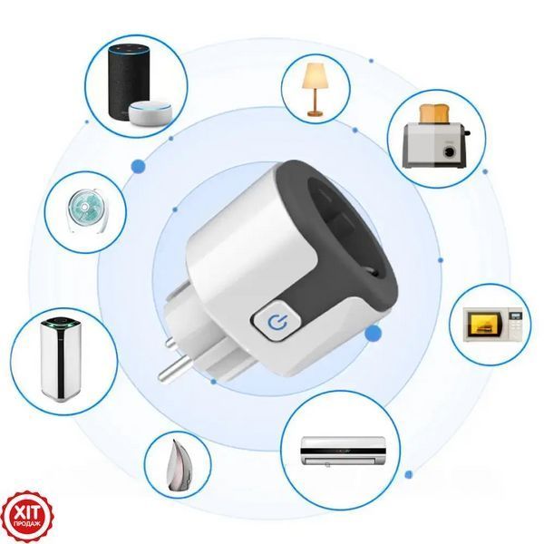 Розумна WiFi розетка з енергометром, на 20А, Tuya Smart 4400Вт, Біло-Сірий / Смарт розетка з лічильником електроенергії  023456741602 фото