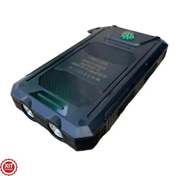 Ударостійкий повербанк 20000 mAh із сонячною батареєю 2хUSB, Чорний / Сонячний Powerbank з ліхтарем  0234575185 фото
