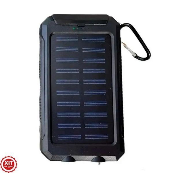 Ударостійкий повербанк 20000 mAh із сонячною батареєю 2хUSB, Чорний / Сонячний Powerbank з ліхтарем  0234575185 фото