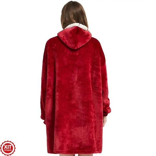 Плед толстовка з капюшоном (80х100 см), HUGGLE HOODIE, унісекс, Бордовий / Тепла толстовка-плед для дому  0123461389 фото