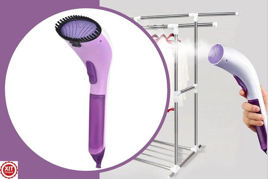 Ручний відпарювач для одягу + насадка щітка, 1000Вт, WELX Hand Steamer / Вертикальна парова праска 02345703260 фото