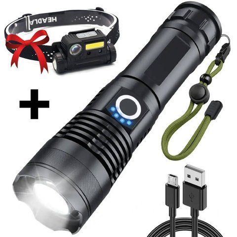 Тактичний ліхтар до 1200м, BL X71-P90 + Подарунок Налобний ліхтар BL-123 COB / LED ліхтарик акумуляторний  0234566288 фото