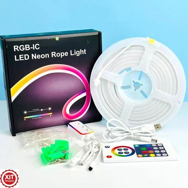 Набір 2шт Розумна неонова стрічка RGB 5м, від USB, з Bluetooth / Світлодіодне підсвічування в кімнату / Гнучкий неон  0234576026 фото