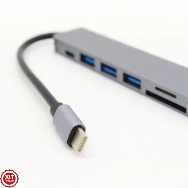USB хаб 7в1, Type-C to HDMI + SD + TF + 3хUSB + PD, Сірий / USB розгалужувач для ноутбука / ЮСБ хаб 0234565827 фото