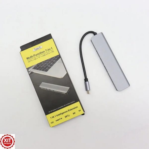 USB хаб 7в1, Type-C to HDMI + SD + TF + 3хUSB + PD, Сірий / USB розгалужувач для ноутбука / ЮСБ хаб 0234565827 фото