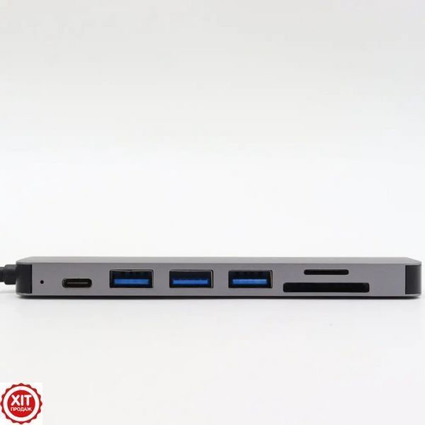 USB хаб 7в1, Type-C to HDMI + SD + TF + 3хUSB + PD, Сірий / USB розгалужувач для ноутбука / ЮСБ хаб 0234565827 фото