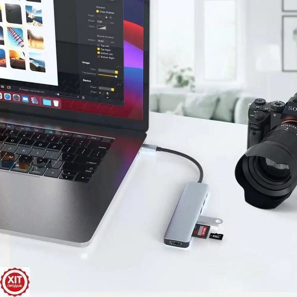 USB хаб 7в1, Type-C to HDMI + SD + TF + 3хUSB + PD, Сірий / USB розгалужувач для ноутбука / ЮСБ хаб 0234565827 фото