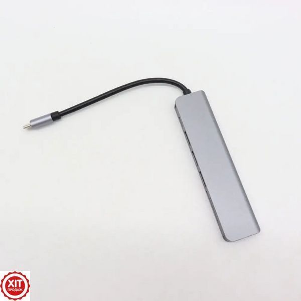 USB хаб 7в1, Type-C to HDMI + SD + TF + 3хUSB + PD, Сірий / USB розгалужувач для ноутбука / ЮСБ хаб 0234565827 фото