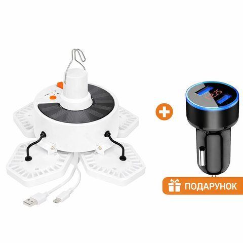 Кемпінговий LED ліхтар із сонячною панеллю до 10 год, 5000мАг, 169LED + Подарунок Адаптер з індикатором напруги 0234568178 фото