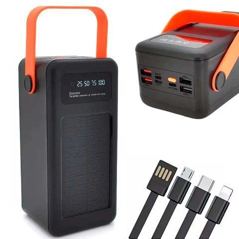 Power bank 100000мАг на сонячній батареї з перехідниками, Чорний + Подарунок кабель живлення 12V для роутера / Повербанк / Павербанк  0234576278 фото
