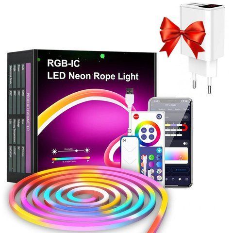 Розумна неонова стрічка RGB 5м + Подарунок Блок живлення CX QC03 / Світлодіодне підсвічування в кімнату / Гнучкий неон  0234576026 фото