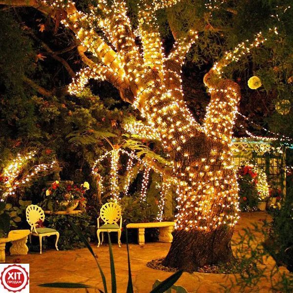Гірлянда на сонячній батареї, 150 м, 1500LED, Теплий білий / Вулична гірлянда сонячна / Новорічна гірлянда для вулиці  023459021802 фото