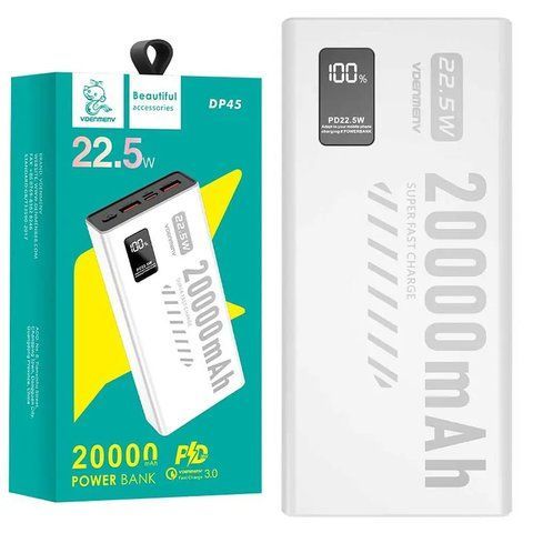Повербанк 20000мАч з швидкою зарядкою 22,5Вт, PD, QC 3,0, VDENMENV DP45, Білий / Зовнішній акумулятор для телефона / Павербанк  0234589480 фото