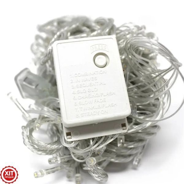 Гірлянда "Нитка" 9м 100LED, від мережі, на білому дроті RD-7139, Холодний білий / Світлодіодна гірлянда на ялинку  0234567982 фото