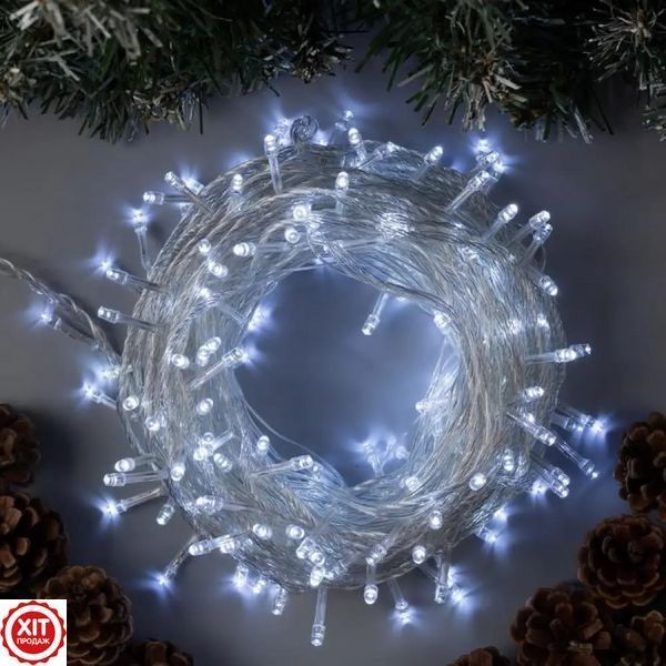 Гірлянда "Нитка" 9м 100LED, від мережі, на білому дроті RD-7139, Холодний білий / Світлодіодна гірлянда на ялинку  0234567982 фото