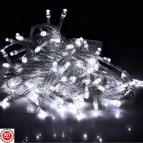Гірлянда "Нитка" 9м 100LED, від мережі, на білому дроті RD-7139, Холодний білий / Світлодіодна гірлянда на ялинку  0234567982 фото