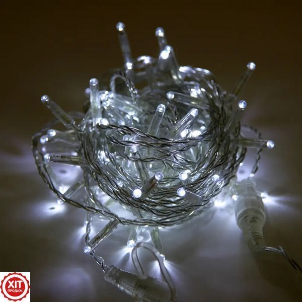 Гірлянда "Нитка" 9м 100LED, від мережі, на білому дроті RD-7139, Холодний білий / Світлодіодна гірлянда на ялинку  0234567982 фото