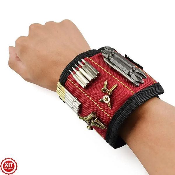 Магнітний браслет для інструментів Magnetic Wristband, Червоний / Магнітний браслет для кріплення свердел  0123459784 фото