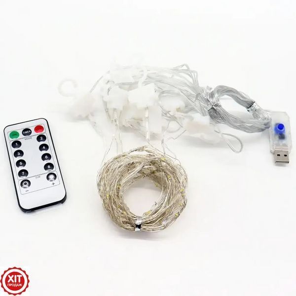 Гірлянда Штора, від USB, 3х2м, 200 LED, Теплий білий / Новорічна гірлянда на вікно з пультом на мідному дроті  023456380102 фото