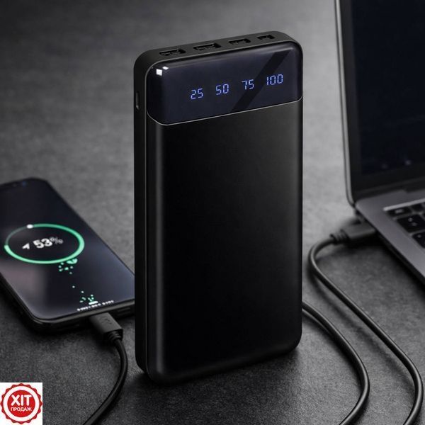 Повербанк 30000mAh з вбудованими кабелями, 2хUSB, PB-461, Чорний + 2 Подарунки / Павербанк для зарядки / PowerBank для телефону   0234591041 / 0234560363 / 0234562554 фото