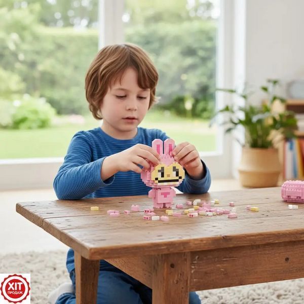 Конструктор 3D Лабубу (245 деталей) Рожевий / 3D конструктор Labubu / Конструктор фігурка / Конструктор дитячий 023458975801 фото