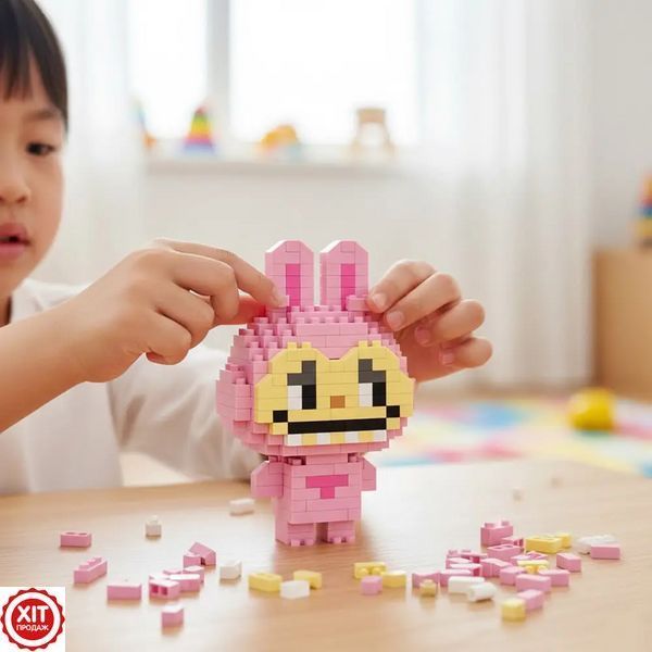 Конструктор 3D Лабубу (245 деталей) Рожевий / 3D конструктор Labubu / Конструктор фігурка / Конструктор дитячий 023458975801 фото