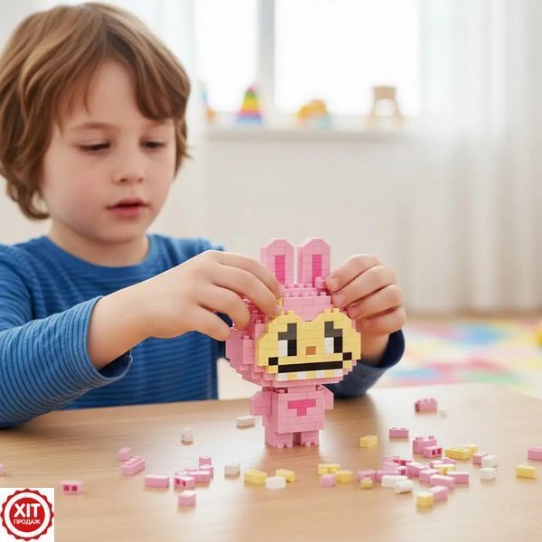 Конструктор 3D Лабубу (245 деталей) Рожевий / 3D конструктор Labubu / Конструктор фігурка / Конструктор дитячий 023458975801 фото