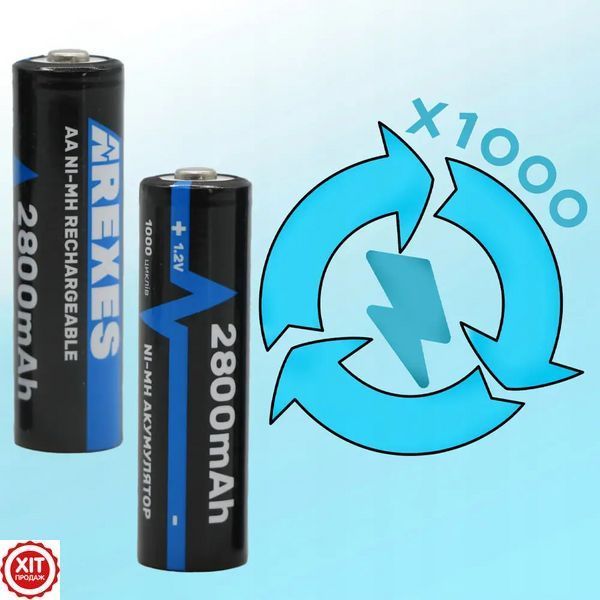 Комплект 4шт Акумулятор пальчиковий АА, 2800mAh Arexes / Акумуляторна батарейка / Багаторазова батарейка 0234571627 фото