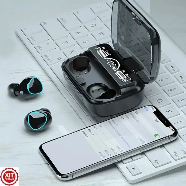 Бездротові Bluetooth навушники з дисплеєм та мікрофоном TWS M10 / Блютуз навушники з функцією PowerBank 0234569839 фото