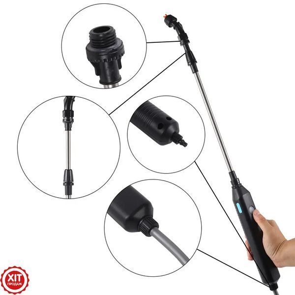 Акумуляторний обприскувач (3м) + 2 насадки, з USB, Чорний / Садовий електрообприскувач / Ручний обприскувач  0234577894 фото