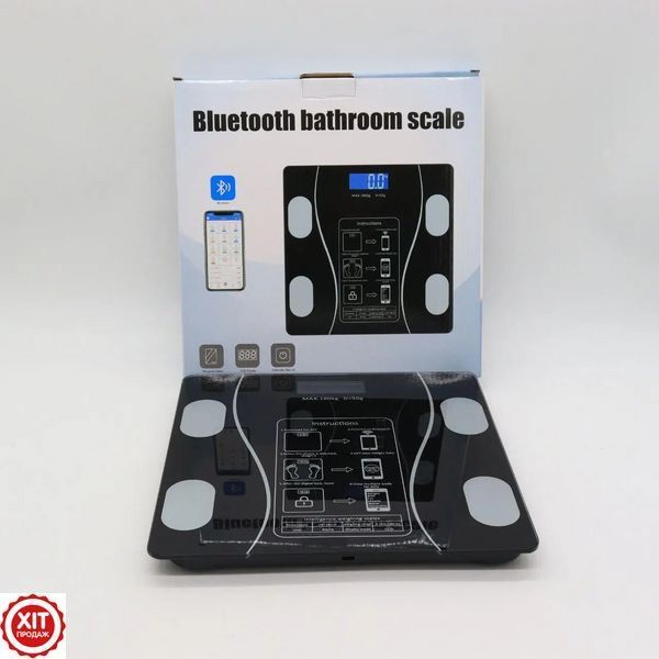 Ваги смарт підлогові до 180 кг A-8003 Чорні / Розумні фітнес ваги Bluetooth + додаток на телефон   0234560864 фото