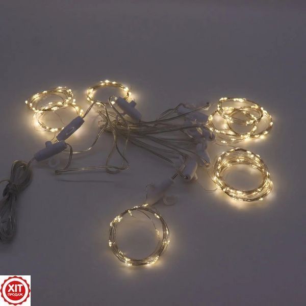 Гірлянда-штора Роса з гачками та пультом, від USB, 3&times;2м, 300LED, Теплий білий / Світлодіодна гірлянда 023457585601 фото