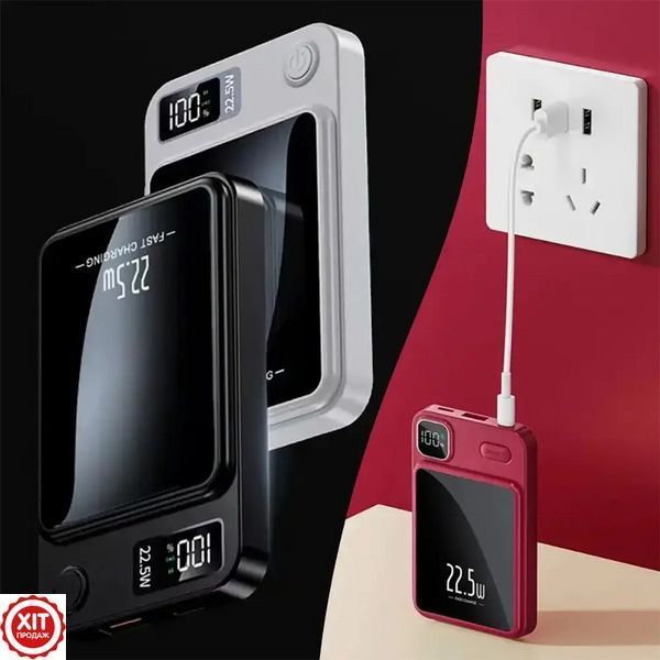 Зовнішній акумулятор 10000 mAh, MagSafe, Type-c, Чорний / Магнітний повербанк для айфону / Павербанк  0234575398 фото