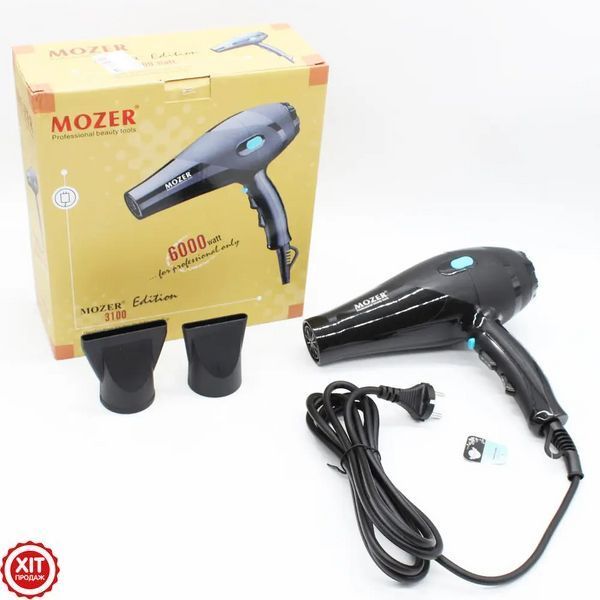 Професійний фен для волосся 6000 Вт, 2 насадки, Mozer MZ 3100 / Фен для сушіння волосся   0123464622 фото