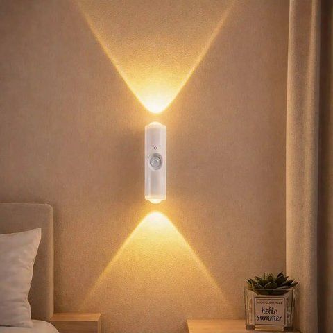 2шт Настінний світильник з датчиком руху, від USB, Білий / RGB нічник / LED-світильник / Акумуляторний світильник на стіну  0234606094 фото