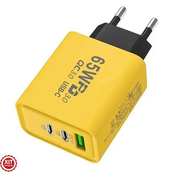 Адаптер для заряджання 65W, 1xUSB 2хType-C / Блочок для зарядки / Мережевий зарядний пристрій / Зарядка / СЗУ  0234575340 фото