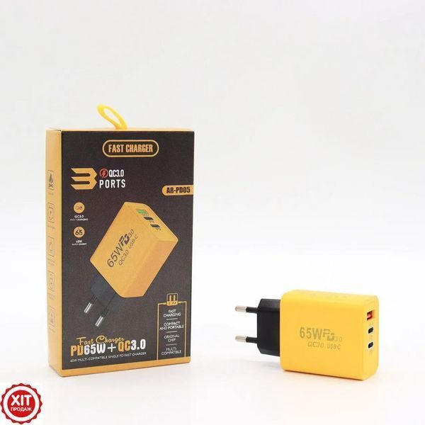 Адаптер для заряджання 65W, 1xUSB 2хType-C / Блочок для зарядки / Мережевий зарядний пристрій / Зарядка / СЗУ  0234575340 фото