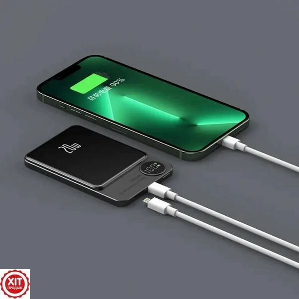Зовнішній портативний акумулятор 10000 mAh, 20W, MagSafe, Чорний / Магнітний повербанк / Повербанк бездротовий   0234571410 фото