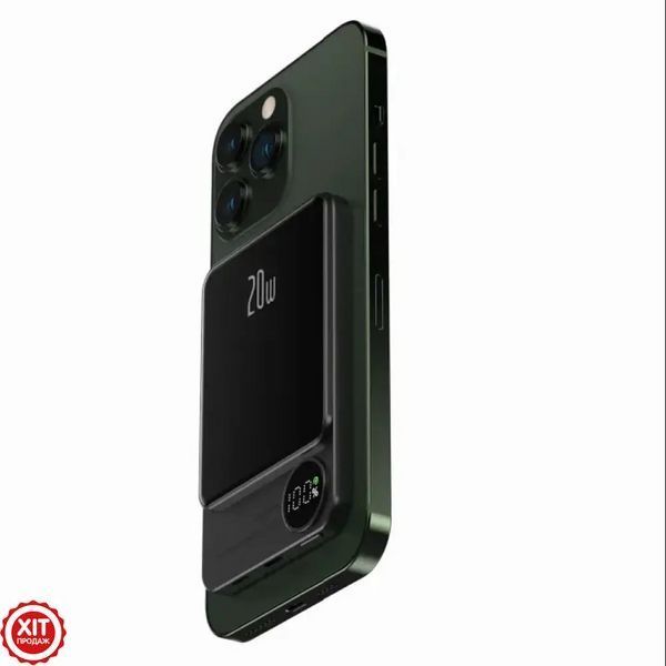 Зовнішній портативний акумулятор 10000 mAh, 20W, MagSafe, Чорний / Магнітний повербанк / Повербанк бездротовий   0234571410 фото