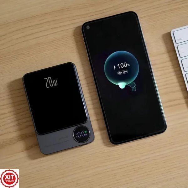 Зовнішній портативний акумулятор 10000 mAh, 20W, MagSafe, Чорний / Магнітний повербанк / Повербанк бездротовий   0234571410 фото
