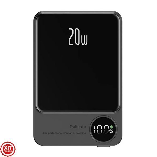 Зовнішній портативний акумулятор 10000 mAh, 20W, MagSafe, Чорний / Магнітний повербанк / Повербанк бездротовий   0234571410 фото