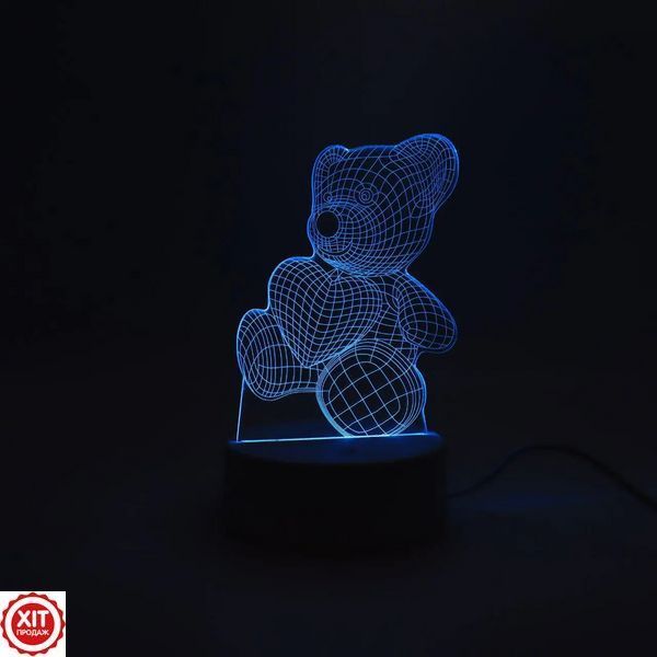 Подарунок дівчині 3D нічник "Ведмедик з серцем" + пульт, від USB / Акриловий світильник / Лампа-нічник 02345742950 фото