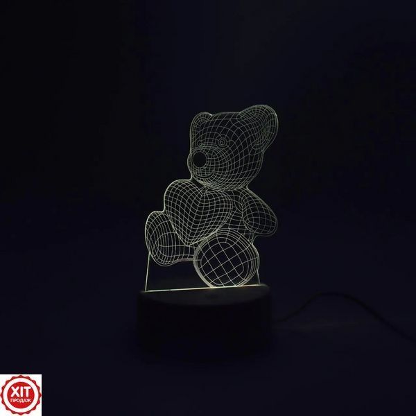 Подарунок дівчині 3D нічник "Ведмедик з серцем" + пульт, від USB / Акриловий світильник / Лампа-нічник 02345742950 фото