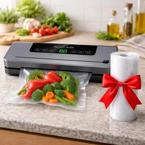 Вакуумний пакувальник + Подарунок Вакуумні пакети 5 м х 20 см / Побутовий вакууматор для їжі / Кухонний вакууматор для м'яса  0234582996 фото