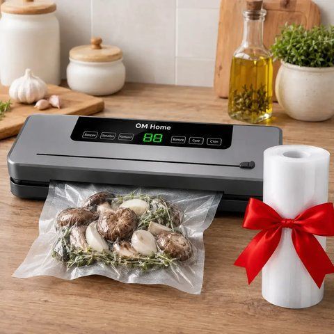 Вакуумний пакувальник + Подарунок Вакуумні пакети 5 м х 20 см, OM Home / Побутовий вакууматор для їжі / Кухонний вакууматор для м'яса  0234582996 фото