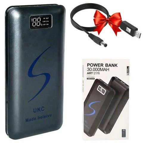 Power Bank 30 000mAh, 2хUSB, UKC + Подарунок USB DC кабель живлення 12V для роутера/модему, 1м 0234563584 фото