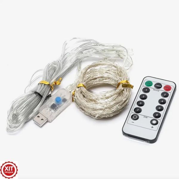 Гірлянда Штора Водоспад, від USB, 3x2м, з пультом, Жовте світло / Новорічна гірлянда на вікно / LED гірлянда 0234567972 фото