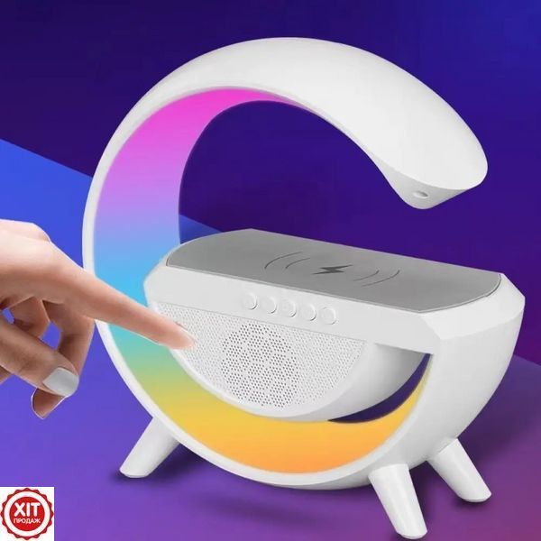 Нічний RGB світильник з бездротовою зарядкою для телефону, Білий / Портативна колонка нічник з Bluetooth  0234571202 фото