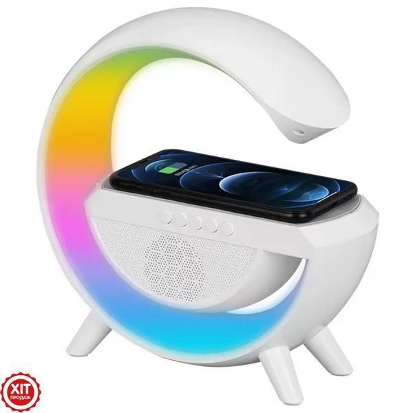 Нічний RGB світильник з бездротовою зарядкою для телефону, Білий / Портативна колонка нічник з Bluetooth  0234571202 фото